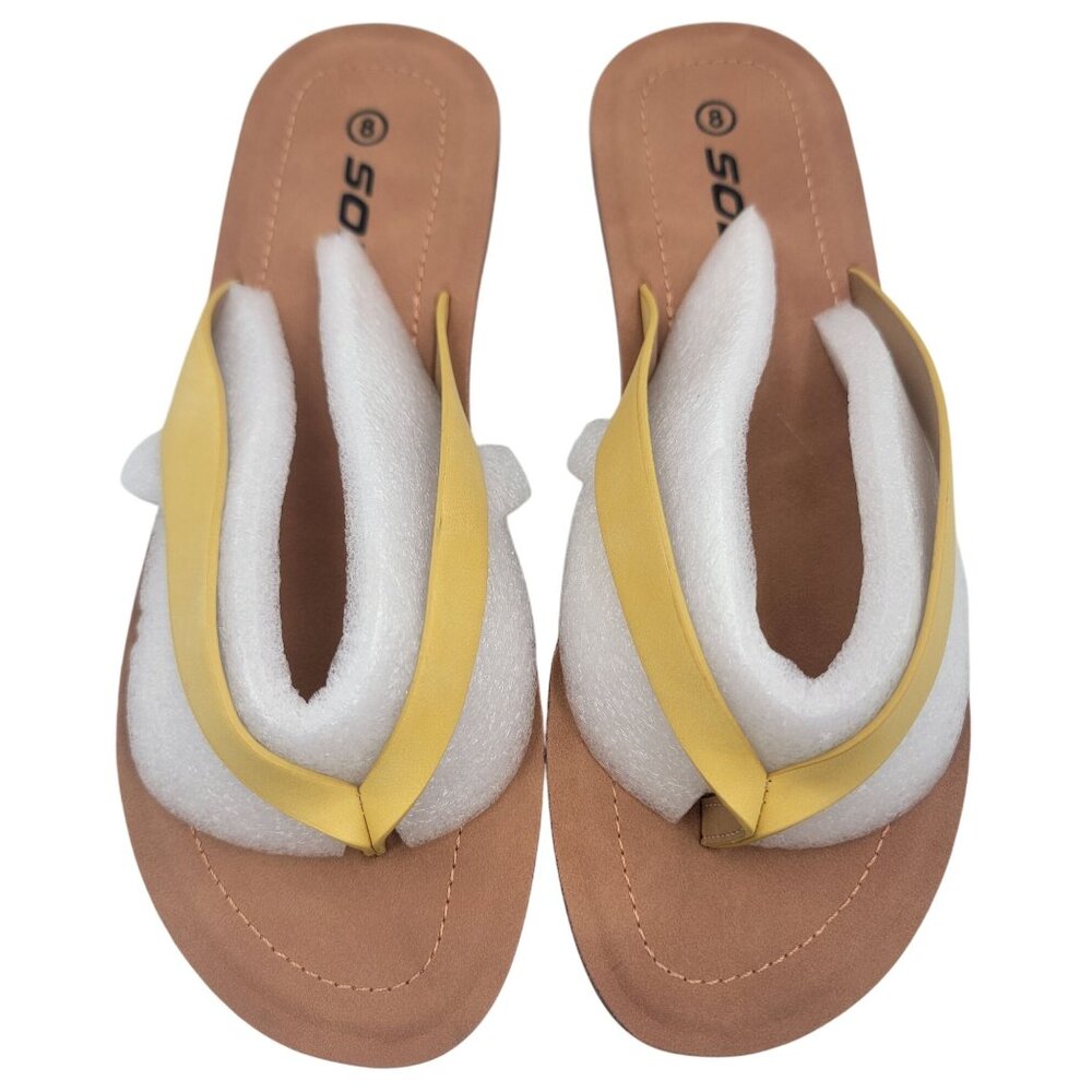 Soda Womens Sz 8 Yellow Ella Nubuck Flip Flop Sandals Man Made Material NIB - Picture 2 of 8